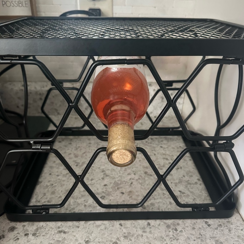 Black Metal Hexagon collapsible Wine Rack, and wine decor